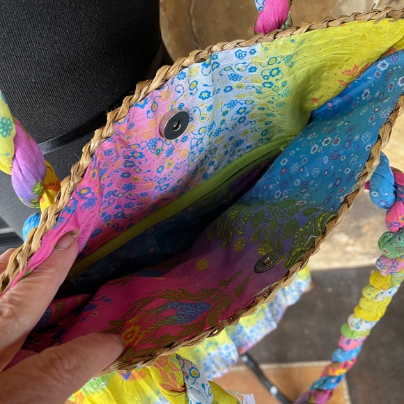 Blue Miami Colorful Shoulder Bag Purse - *Boho *Hippie - Fabric and Straw design - Picture 3 of 3